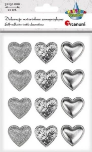 Dekoracje samoprzylepne srebrne serca 12 szt Titanum 