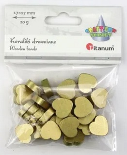 Koraliki drewniane serca płaskie złote 17x17mm Titanum_95740