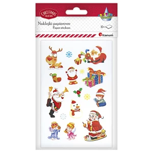 Naklejki świąteczne papierowe Mikołaj Prezent 120 szt. Titanum
