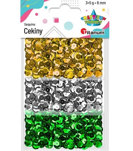 Cekiny 3 kolory po 5g złoty, srebrny, zielony Titanum 414533_57791