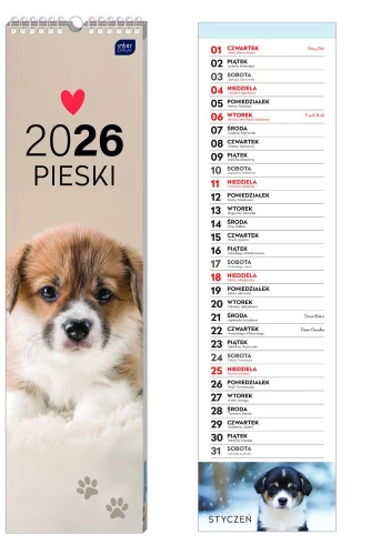 Kalendarz 135x500mm paskowy miesiąc Pieski Interdruk_96313