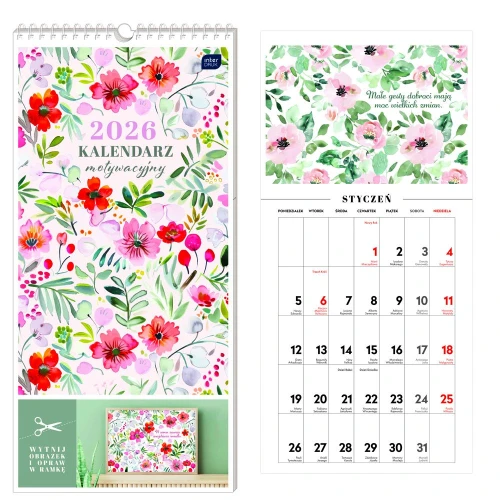 Kalendarz motywacyjny 2026r. 22x46cm Kwiaty Interdruk_96341