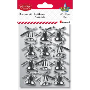 Ozdoba świąteczna srebrne dzwoneczki plastikowe 12szt Titanum