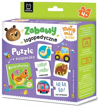 Mały miś to lubi Zabawy logopedyczne Puzzle + książeczka Aksomat_96816