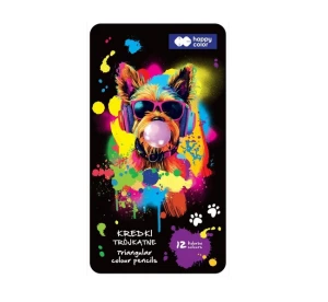 Kredki ołówkowe trójkątne w metalowym pudełku 12 kolorów Happy Color
