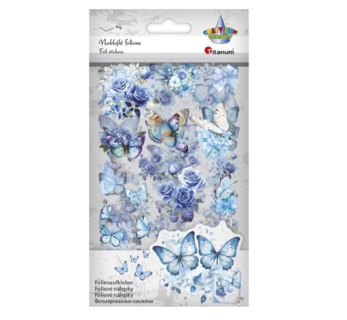 Naklejki Foliowe Motyle i Kwiaty tonacja niebiueska Craft-Fun Titanum_97673