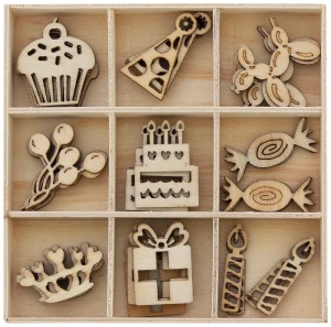 Ozdoby drewniane pudełko Urodziny 45 szt. Galeria Papieru