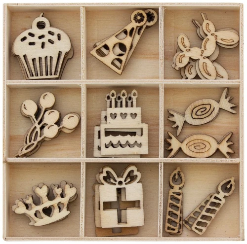 Ozdoby drewniane pudełko Urodziny 45 szt. Galeria Papieru_97978