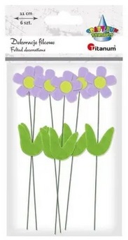 Dekoracje filcowe kwiaty 3D na druciku 6 szt Titanum_98231