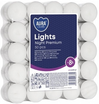 Świece Aura Night Lights 8h 50 sztuk Bispol_98726