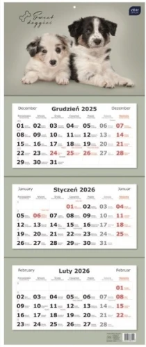 Kalendarz trójdzielny 2026 82,5x34cm Psy Interdruk_98733