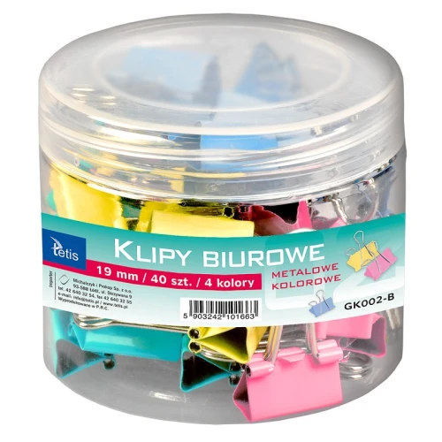 Klip biurowy kolor mix 19mm 40szt. GK002-B Tetis_52041