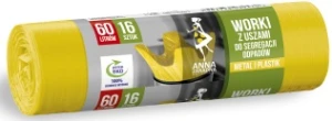 Worki z uszami do segregacji odpadów plastik metal 60L 16szt żółte  Anna Zaradna