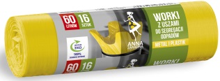 Worki z uszami do segregacji odpadów plastik metal 60L 16szt żółte  Anna Zaradna_99529