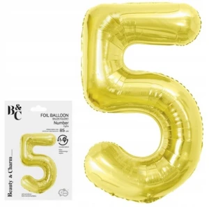 Balon Foliowe Beauty & Charm cyfra 5 light gold 85cm Godan