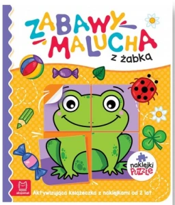 Zabawy malucha z żabką Aktywizująca książeczka z naklejkami puzzlami Aksjomat
