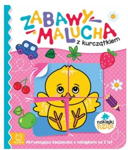 Zabawy malucha z kurczątkiem Aktywizująca książeczka z naklejkami puzzlami Aksjomat