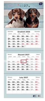 Kalendarz ścienny trójdzielny Psy 2027 Interdruk_101950