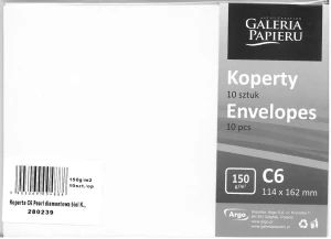 Koperta C6 10szt 150g Diamentowa Biel Galeria Papieru