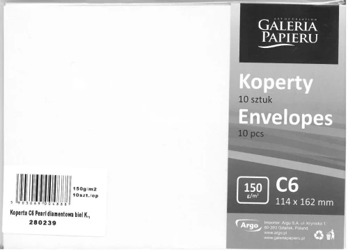 Koperta C6 10szt 150g Diamentowa Biel Galeria Papieru_55240