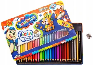 Kredki woskowe 26kol.+ temperówka opakowanie metalowe Bambino