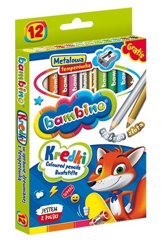 Kredki woskowe 12kol. + temperówka Bambino_55351