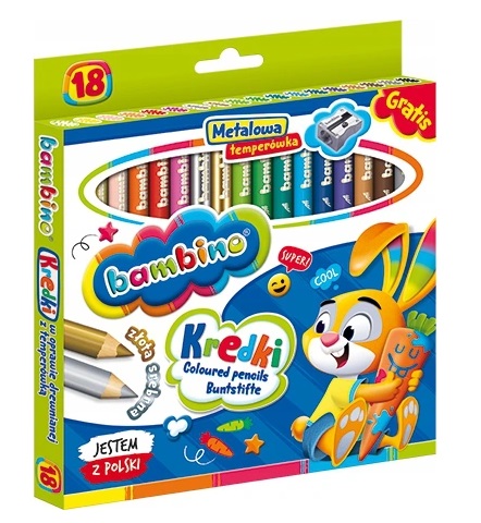 Kredki woskowe 18kol+ temperówka Bambino_55353