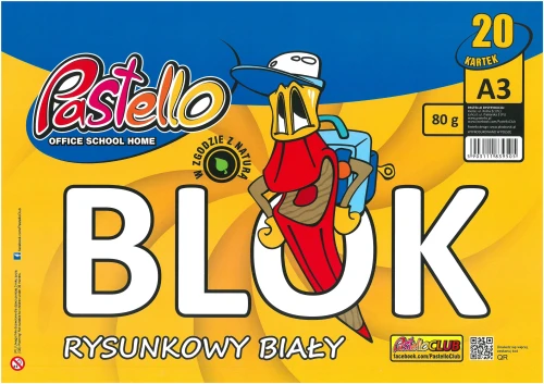 Blok Rysunkowy A3 biały 20 kartek 80g Pastello_57028
