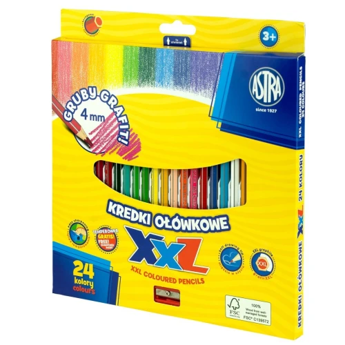 Kredki ołówkowe 24kol Grafit XXL + Temperówka Astra_51750