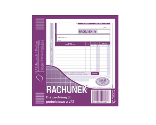 Rachunek dla zwolnionych podmiotowo z VAT 2/3 A5 230-4 MP_67686
