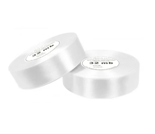 Wstążka satynowa 25mm x 32m Biała 8002 Aksa_58659