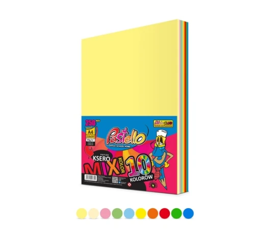 Papier Ksero Kolor A4 Pastello 80g 250ark MIX 10 Kolorów TĘCZA_58778