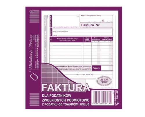 Faktura dla podatników zwolnionych podmiotowo z podatku od towarów i usług A5 2/3 204-4E MP_67665