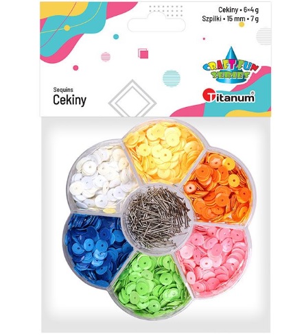 Cekiny pastelowe 6kol x 3g + 7g szpilek 340177 Titanum_59449