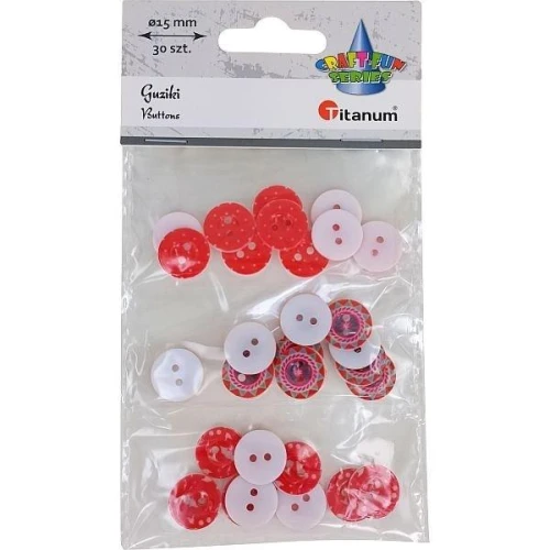 Guziki plastikowe 15mm 30szt czerwone Titanum _59505