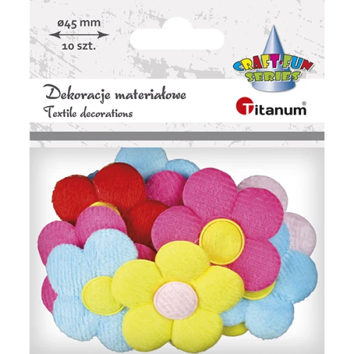 Kwiatki materiałowe 45mm 10szt mix kolorów Titanum_59508