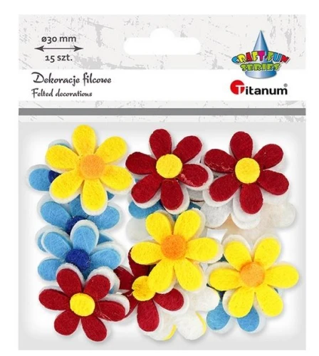 Kwiatki filcowe 15szt 30mm mix Titanum_59509