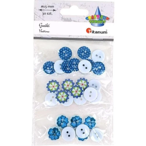 Guziki plastikowe 15mm 30szt niebieskie Titanum_59507