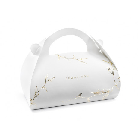Pudełko na ciasto białe 10szt 16x8,5x9,5 thank you gałązki złote PartyDeco_59775